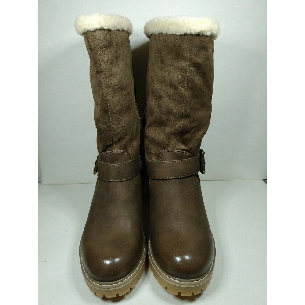 Katliu Womens Sz 36 US 5.5 Brown Side Zip Mid Calf Faux Wool Lined Heeled Boots - Picture 2 of 8